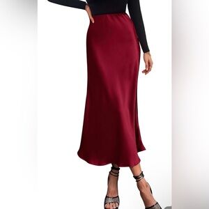 Satin Midi-Length Skirt